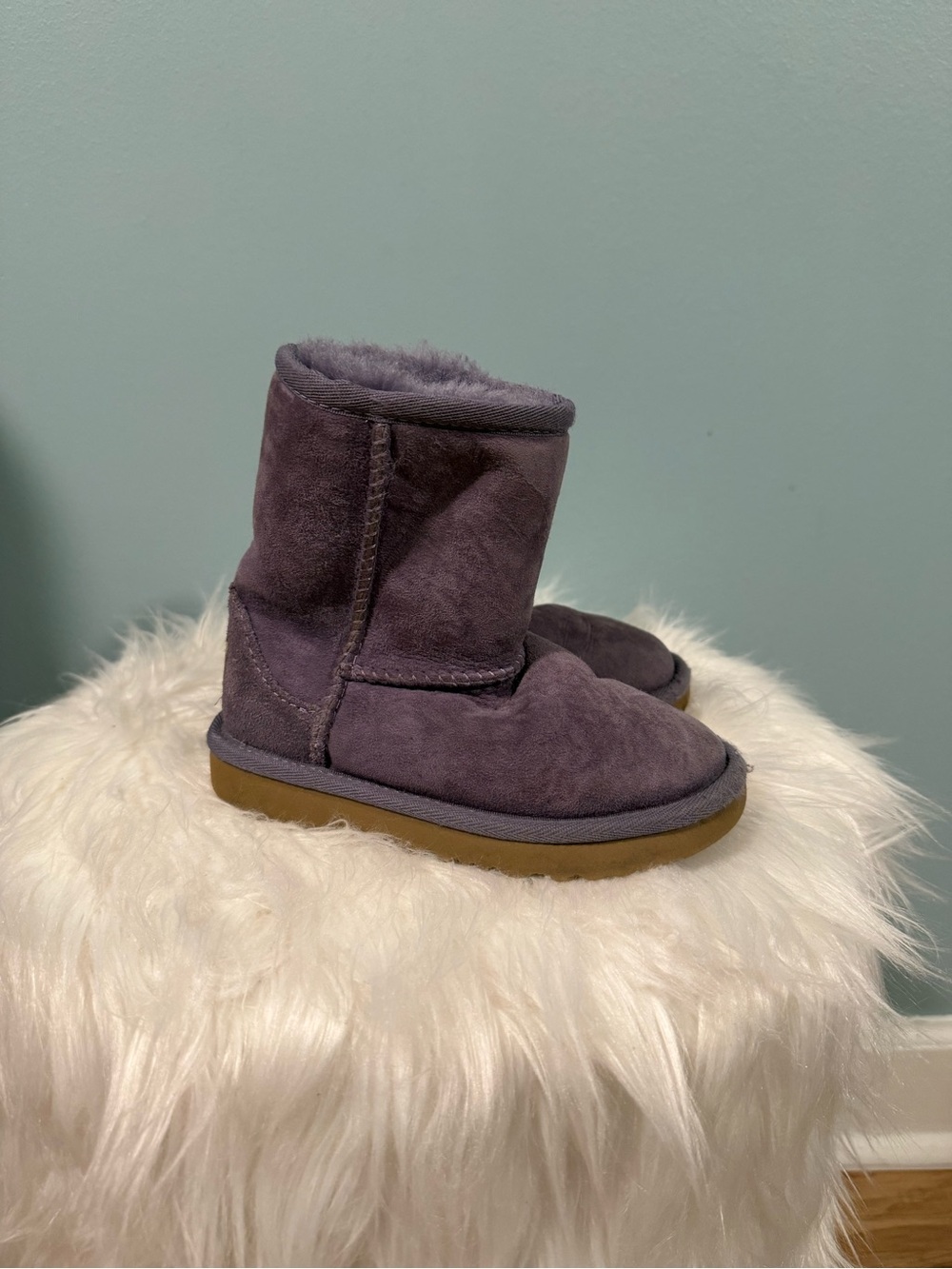 UGG Short Suede Shearling Boots in Lavender Gray
